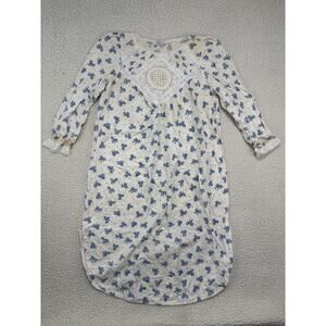 Vtg Willow Creek Flannel Nightgown‎ Sleep Dress Bows Lace Cottage Granny Modest